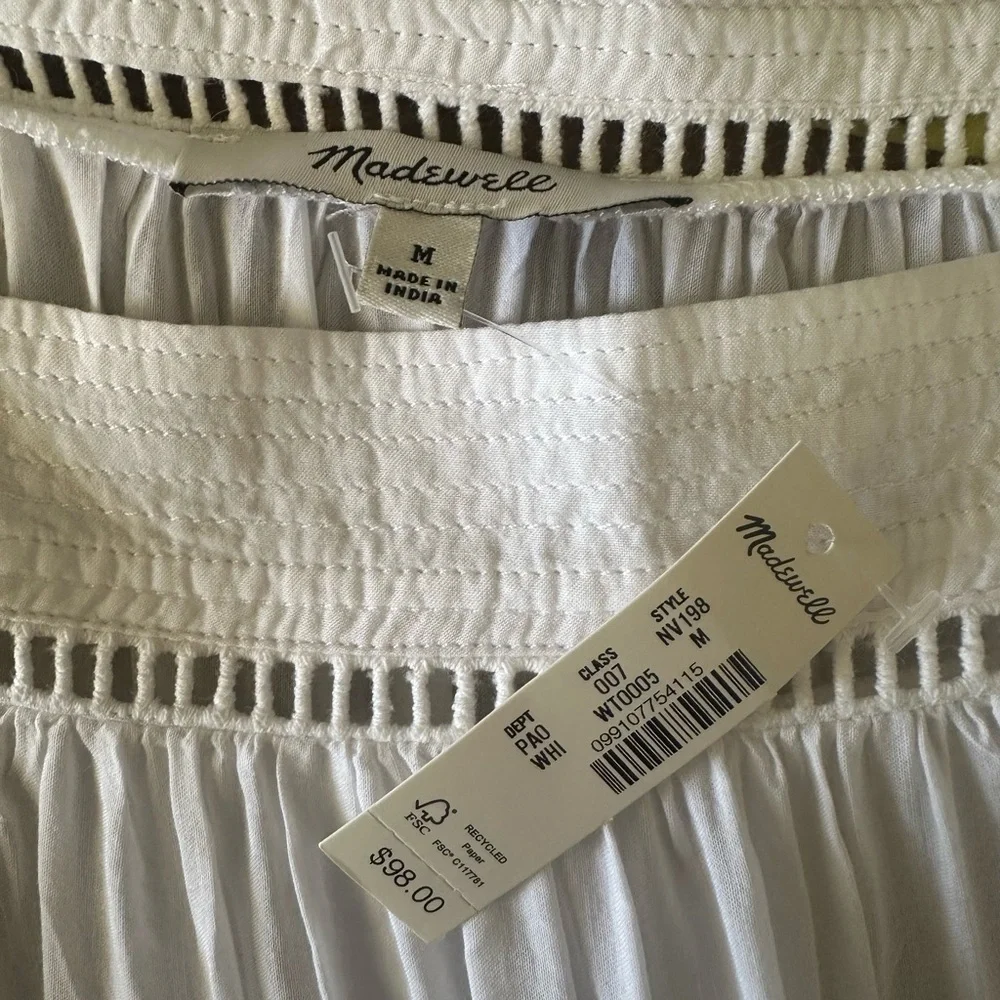 Madewell White Flutter Sleeve Blouse with Eyelet embroidered‎ Details Size M NWT